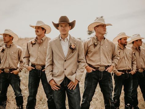 Western Wedding Photographer on Instagram: “This one’s for the boys🤘🏻” Mens Boho Wedding Attire Groom Outfit, Western Wedding Mens Attire Groom And Groomsmen, Western Men’s Wedding Outfit, Matching Bridesmaids And Groomsmen, Country Wedding Bride And Groom, Cowboy Hat Groomsmen, Western Mens Wedding Attire, Western Wedding Mens Attire, Western Wedding Groomsmen Attire