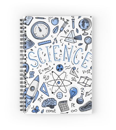 Spiral notebooks with high-quality edge-to-edge print on front. 120 pages in your choice of ruled or graph lines. Amazing Science Notebook Ideas Cover Design Subject, Notebooks Front Page Ideas, Cover For Science Notebook, Subject Design Notebook Science, Notebook Covers Ideas School, Science Project File Front Page Decoration, Science 1 Project Front Page, Project Cover Page Science, Front Of Notebook Ideas