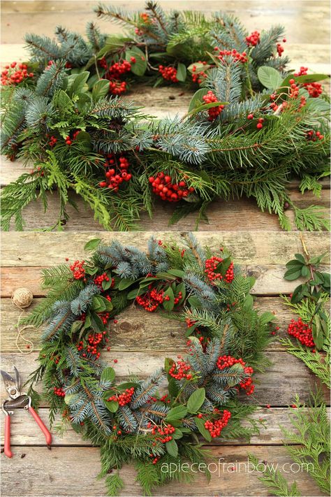 How to make beautiful fresh Christmas wreath with long lasting evergreens! Easy DIY natural Xmas decor & crafts with real pine & spruce branches! home decorations, crafts, winter, wreaths, farmhouse, boho, modern, door decor ideas Christmas Wreath Natural Diy, Diy Real Wreath Christmas, How To Make A Real Christmas Wreath, How To Make Your Own Wreath, How To Make A Fresh Christmas Wreath, Home Made Christmas Wreath Ideas, Fresh Xmas Wreaths, Real Wreaths Christmas, Make Your Own Christmas Door Wreath