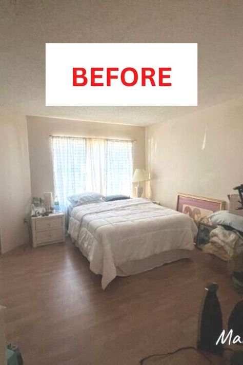 Check out this before after bedroom makeover idea you can DIY. This easy floor update is budget friendly and easy to do. Bedroom Before After Makeover, Bedroom Remodel Ideas Budget, Small Bedroom Makeover Before And After, Diy Room Makeover Bedroom Budget, Bedroom Remodel Ideas Before And After, Bedroom Revamp On A Budget, Rental Friendly Bedroom Makeover, Budget Friendly Bedroom Makeover, Bedroom Renovation Ideas Before After