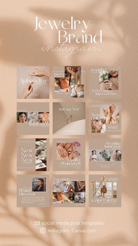 Social Media For Jewelry, Jewellery Brand Social Media, Instagram Template Jewelry, Jewelry Store Social Media, Ig Feed Ideas Layout Business Jewelry, Canva Jewelry Template, Permanent Jewelry Social Media, Jewelery Instagram Post Design, Jewelry Photo Editing