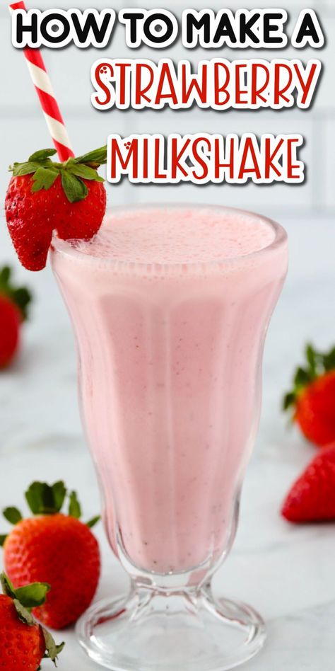 Strawberry Ice Cream Smoothie, Strawberry Ice Cream Shake, Easy Strawberry Milkshake, Vitamix Milkshake Recipes, Easy Homemade Milkshakes, Berry Shake Recipes, Strawberry Milk Shake Recipes, Homemade Shakes Milkshakes, How To Make Strawberry Milkshake