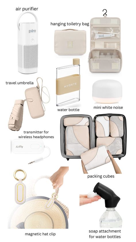 Travel favorites, travel essentials, travel must haves, things to pack, what to pack, gadgets, Travel Stuff Products, Beige Travel Essentials, Packing To Travel, Travel Essentials For Women Carry On, Best Travel Essentials, Travel Needs Products, Aesthetic Travel Essentials, Beauty Amazon Finds, Travel Assessories For Women