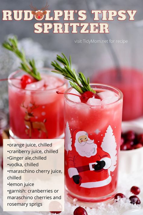 Rudolph's Tipsy Spritzer Alcholic Drink, Best Christmas Cocktails, Festive Holiday Drinks, Christmas Drinks Alcohol Recipes, Christmas Drinks Recipes, Christmas Drinks Alcohol, Festival Foods, Green Dinner, Best Cocktails