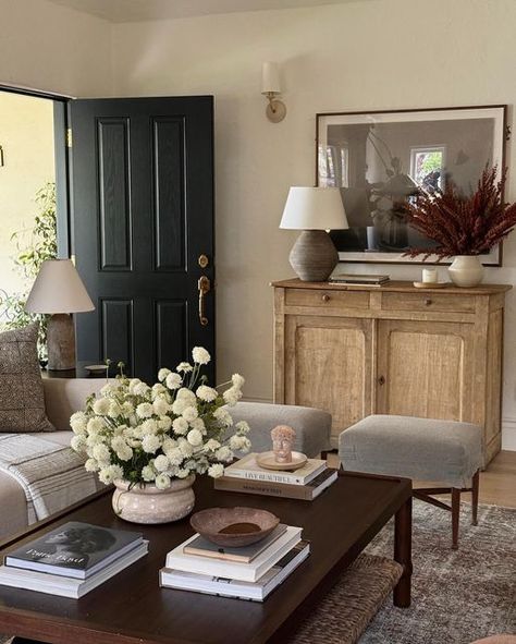 Shoppe Amber Interiors on Instagram: "Curated with care, creating a timeless and sophisticated space is our specialty. . . . . #homeinspiration #homedesign #interiordesign" Amber Lewis Living Room Designs, Small Entry Into Living Room, Amber Interiors Home Office, Extra Front Room Ideas, Colonial Style Interior Living Room, Timeless Family Room, Front Door In Middle Of Living Room, Mcgee Home Living Room, Vintage Modern Home Decor