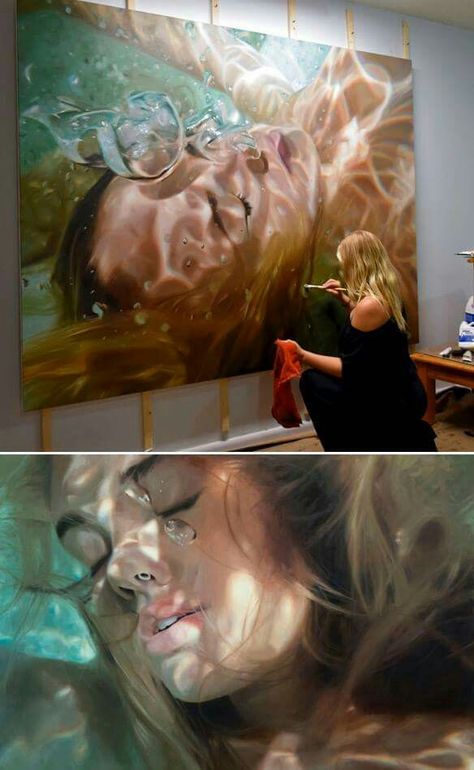 Reisha Perlmutter, Eric Zener, Hyperrealistic Art, Underwater Painting, Hyper Realistic Paintings, Canvas For Beginners, Underwater Art, Posca Art, Canvas Drawings