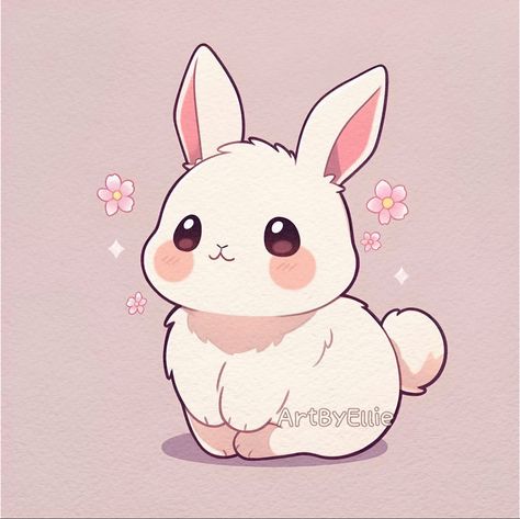 Cute Art Bunny, Drawing Bunny Cute, Bunnies Cute Drawing, Cute Aesthetic Animal Drawings, Chibi Art Style Animals, Kawaii Art Animals, Rabbit Drawing Cute Bunny Art, Cute Animal Art Cartoon, How To Draw Cute Bunny