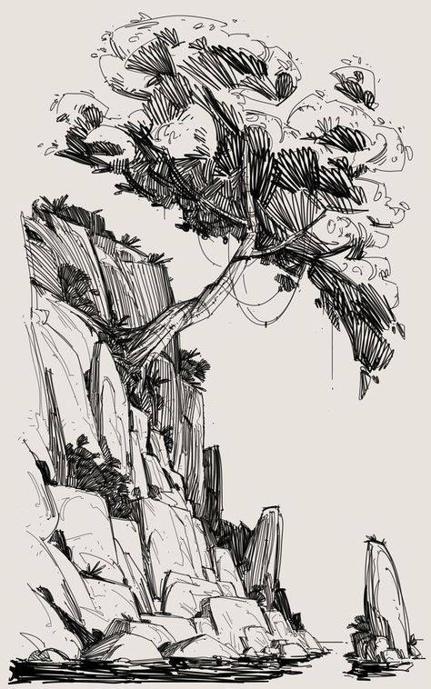 Line Work Sketch, Simple Art Backgrounds, Ink Sketch Ideas, Background Sketch Simple, Pen Sketch Landscape, Sketch Ideas Nature, Daily Sketch Ideas, Black Pen Drawing Sketches, Nature Background Drawing