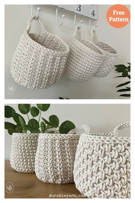 Baskets Free Crochet Pattern Crochet Basket Pattern Free, Crochet Storage Baskets, Basket Crochet, Crochet Baskets, Crochet Storage, Quick Crochet Patterns, Crochet Beanie Pattern, Crochet Basket Pattern, Quick Crochet