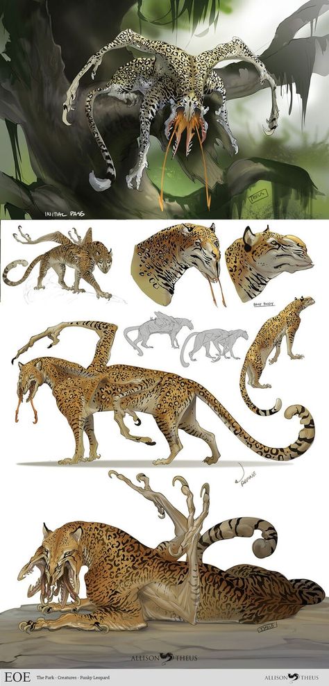 ArtStation - EOE: The Park, Allison Theus | Monster concept art, Fantasy creatures art, Mythical creatures art Mutated Animals Art, Animalistic Poses, Fantasy Humanoid Creatures, Cyberpunk Ttrpg, Arcane Magic, Two Animals, Speculative Biology, Kinds Of Animals, Dinosaur Sketch