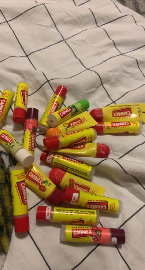 Carmex Lip Balm Aesthetic, Chapstick Aesthetic Collection, Burt’s Bees Lip Balm Aesthetic, Cherry Carmex Lip Balm, Carmax Lip Balm, Carmex Lip Balm, Cute Lipstick, Lips Essentials, Lip Balm Collection