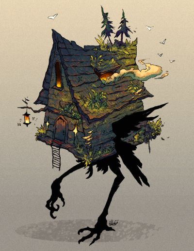 Treehouse Concept Art, Steampunk Treehouse, Drawn Scenery, Dnd Swamp, Baba Yaga House, Baba Jaga, Slavic Folklore, �동화 삽화, Baba Yaga