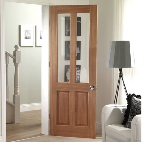 Door Set Kit, Malton Oak Door - Bevelled Clear Glass - No Raised Mouldings. #glazeddoor #maltondoorwithglass #internaldoor Oak Glazed Internal Doors, Cottage Style Doors, External French Doors, Internal Glazed Doors, Door Frame Molding, Internal Glass Doors, Elegant Doors, Doors With Glass, Contemporary Doors