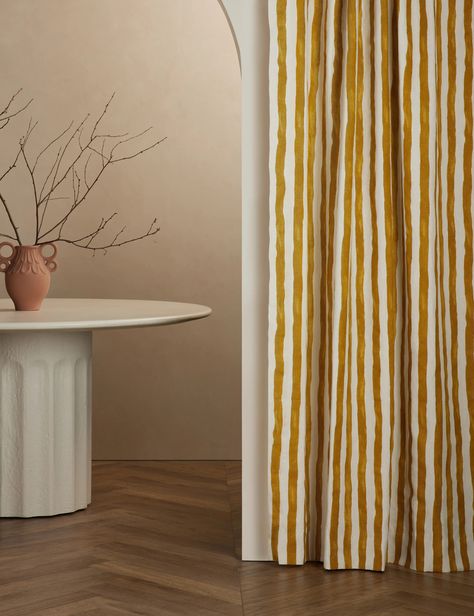 Painterly Stripe Linen Curtain Panel by Sarah Sherman Samuel Colorful Curtains Living Room, Stripe Curtains Living Room, Modern Curtain Design, Retro Curtains, Colorful Bedroom, Sarah Sherman, Sarah Sherman Samuel, Linen Curtain Panels, Dining Room Curtains