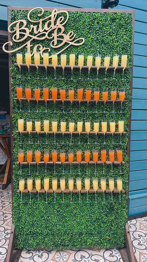 Mimosa Bridal Shower Ideas, Mimosa Wall, Mimosas Bar, Mimosa Bar Ideas, Mimosa Party, Bridal Shower Mimosa, Diy Backdrop Stand, Backdrop Rental, Mocktail Bar