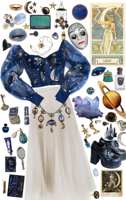 Sun And Moon Aesthetic Outfit, 70s Celestial Outfit, 90s Astrology Aesthetic, Cute Moon Outfits, Space Aesthetic Jewelry, Space Witch Aesthetic Outfit, Galaxy Aesthetic Clothes, Astronomy Clothes Aesthetic, Sun And Moon Outfit Ideas