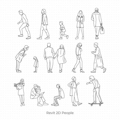 Revit 2D People (15 Figures) on Behance Two People Drawing, White 3d People, Guy Sitting, Human Figure Sketches, Elevation Drawing, People Drawing, Couple Holding Hands, Architecture People, Sketches Of People