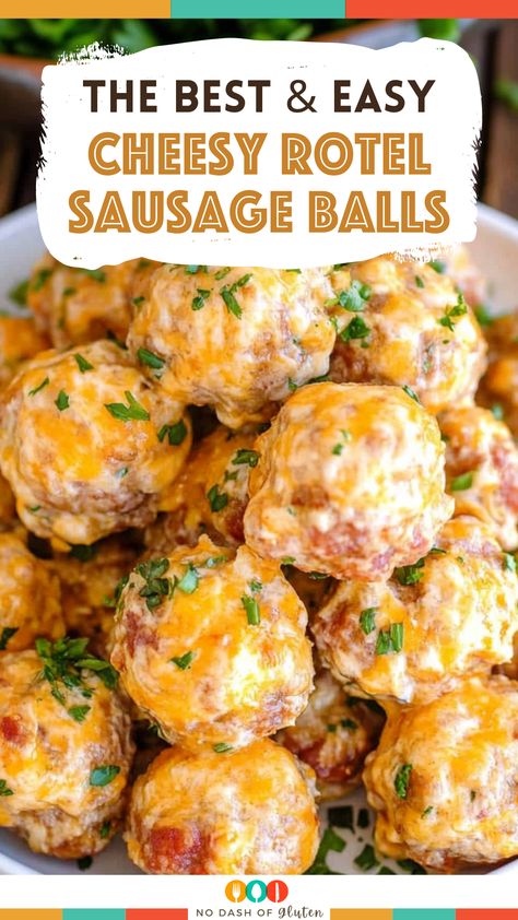 Looking for a crowd-pleasing appetizer? These Cheesy Rotel Sausage Balls are packed with flavor and so easy to make! Perfect for game days, parties, or a simple family snack. Made with sausage, Rotel, cream cheese, and Bisquick, they are irresistible. Try them today and watch them disappear in minutes! Don't forget to save this recipe for your next event! Pizza Sausage Balls, Sausage Snacks Appetizers, Sausage Balls Appetizer, Bisquick Sausage Ball Recipe, Rotel Sausage And Cream Cheese Crescents, Rotel Sausage Balls, Sausage Balls With Cream Cheese, Bisquick Sausage Balls, Easy Sausage Balls Recipes