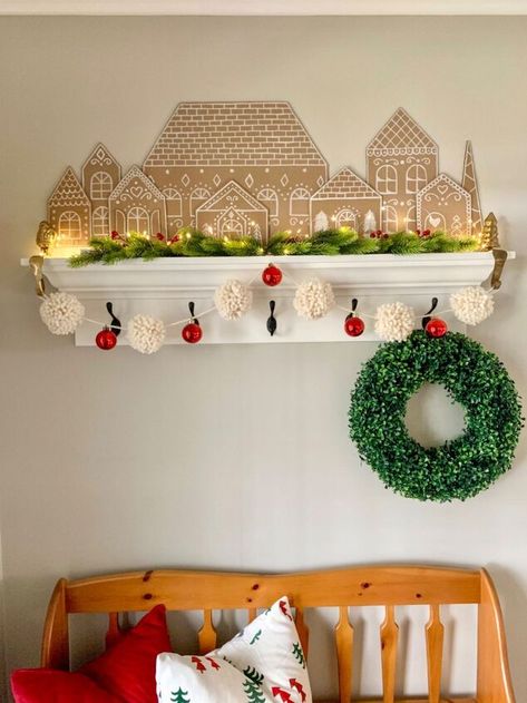 Aesthetic Craft Room, Easy Crafts For Preschoolers, Gingerbread House Village, Cute And Easy Crafts, Room Organization Hacks, Diy Gingerbread House, Cardboard Gingerbread House, Ideas Decoracion Navidad, Christmas Mantles