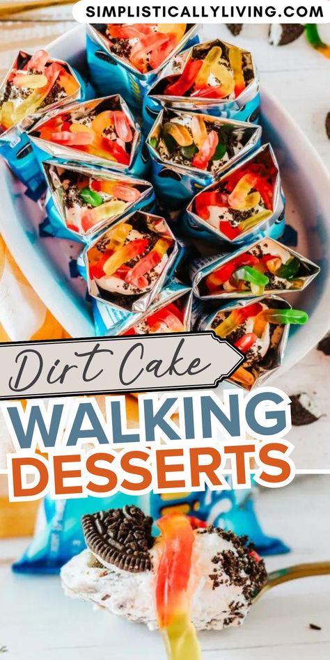 dirt cake walking desserts Vbs Treats For Kids, Easy Dessert For Camping, Birthday Dessert For A Crowd, Dirt Pudding Cupcakes, Dirt Pudding Shots, Best Cake Walk Cakes, Easy Summer No Bake Desserts, Birthday Treats Not Cake, Easy Desserts To Travel With