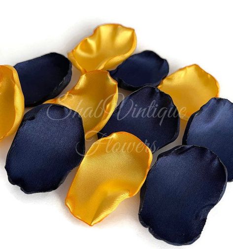 Wedding Table Decorations, Golden Sunflower Yellow and Navy Blue Flower Petals, Birthday Party, Dessert Table Decor by ShabVintiqueFlowers #etsymntt #etsyfinds #weddingaisledecor #onlineshopping #bridetobe2022 Worship Wedding, Blue Flower Petals, Birthday Party Dessert Table, Brides Party, Bridal Decor, Burgundy And Blush Wedding, Golden Sunflower, Flower Girl Petals, Bridal Honeymoon