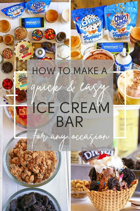 An Ice Cream Sundae Bar is the ultimate treat for a hot summer day or to celebrate a special occasion- here we've listed all the necessities. Ice Cream Bar Display Ideas, Sundae Toppings Bar, I’ve Cream Bar Toppings, I’ve Cream Sundae, Birthday Ice Cream Bar Ideas, Ice Cream Social Toppings, Sunday Toppings Ice Cream, Ice Cream Bar Toppings Ideas, Icecream Sundae Party