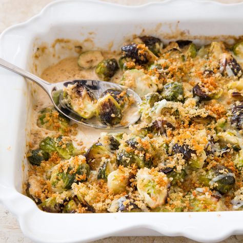 This Brussels Sprout Gratin combines textures and flavors to draw out the great earthy nuttiness of brussel sprouts in a bed of cheeses with a crunchy panko crust. Easy Veggies, Brussels Sprouts Gratin, Cooks Country, Cooks Country Recipes, Keto Casseroles, Mixed Veggies, Vegetable Recipe, Milk Street, Country Recipes