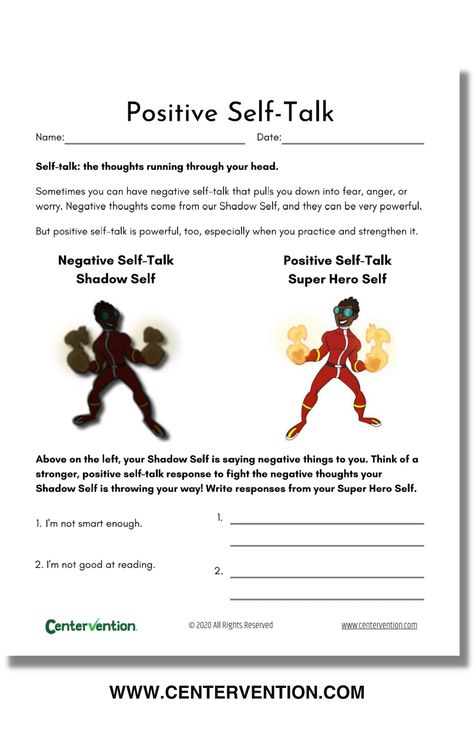 Positive Self Talk for Kids: Student Printable & Activity Positive Actions Activities, Self Love School Activities, Self Esteem Lessons For Middle School, Cbt Activities For Middle School, Middle School Self Esteem Activities, Self Care Activities For Middle School, Negative Self Talk Worksheet, Building Self Esteem In Kids, Positive Self Talk For Kids