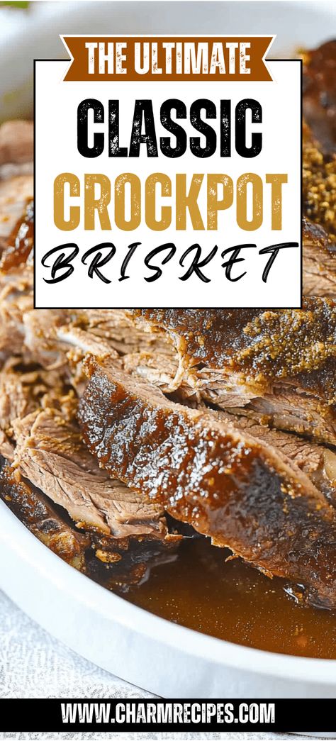 CROCKPOT BRISKET Brisket Crock Pot Slow Cooker, Brisket Recipes Slow Cooker Crockpot, Bone In Brisket Recipe, Beef Brisket In Crockpot, Crock Pot Brisket Recipes Crockpot, Pork Brisket Recipes Crock Pots, Brisket Roast Crockpot, Best Slow Cooker Brisket Recipe, Simple Brisket Recipes