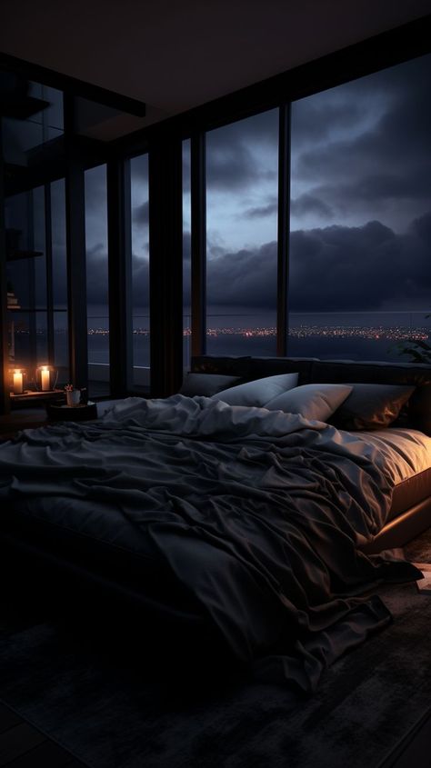 Dark Bedroom Aesthetic Renovation Aesthetic, Mafia House, Dark Bedroom Aesthetic, Futuristic Bedroom, Apartment View, Dark Bedroom, Aesthetic Space, Abandoned House, Room Renovation