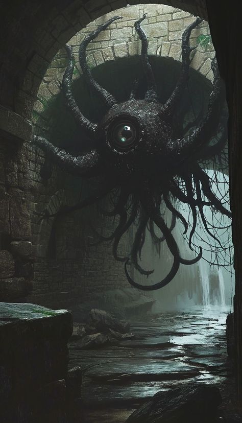 Lovecraftian Creatures, Beholder Dnd, Dnd Horror, Dungeon Monsters, Beholder Art, Monster Octopus, Giant Creatures, Lovecraft Art, Lovecraftian Horror