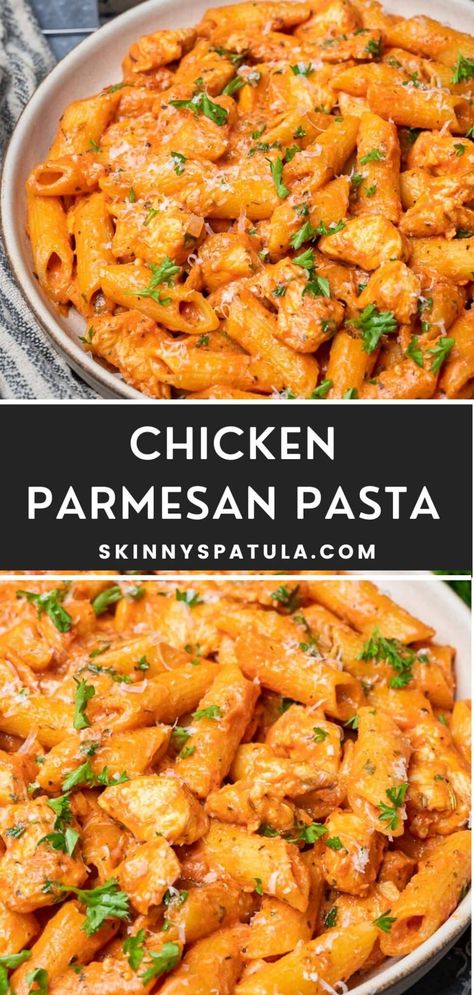 Chicken Parmesan Pasta Radiator Pasta Recipes, Easy Lunches For High Schoolers, Dinner Ideas Hamburger Meat, Packable Lunch Ideas, Cheese Food Recipes, Recipes With Tomatoes, Chicken Pasta Recipes Easy, Easy Pasta Dinner Recipes, Makanan Italia