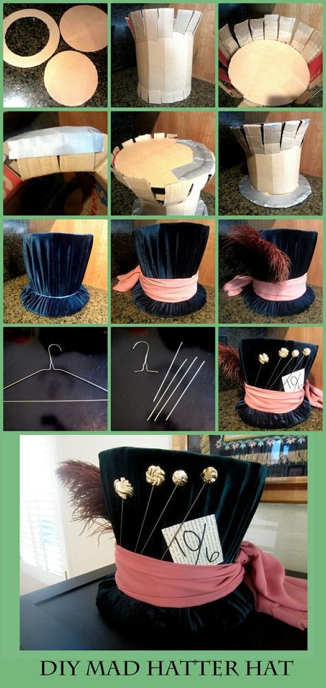 DIY Mad Hatter hat from Alice In Wonderland -> Just in case I decide to go as him for halloween this year Mad Hatter Costume Female, Diy Mad Hatter Hat, Female Mad Hatter, Mad Hatter Top Hat, Bricolage Halloween, Mad Hatter Costume, Mad Hat, Alice Tea Party, Mad Hatter Hat