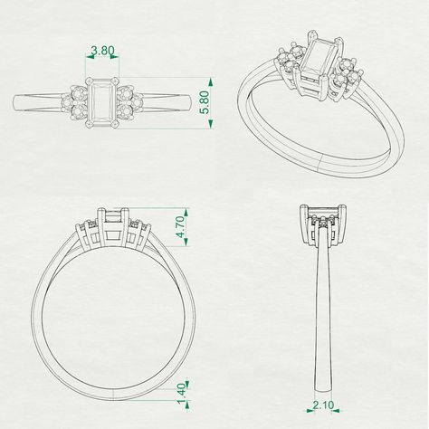 Anatomy Of A Ring, Ring Technical Drawing, 3d Ring Sketch, How To Draw Rings, Ring Drawing Reference, How To Draw A Ring, Ring Drawing Simple, Engagement Ring Anatomy, Manga Jewelry