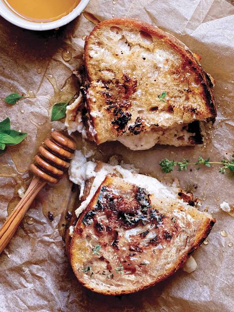 Feta Grilled Cheese, Grilled Cheese Sandwich Recipes, Fancy Grilled Cheese, Thyme Honey, Goodbyes Are Not Forever, Gourmet Grilling, Sourdough Bread Sandwiches, Grill Cheese Sandwich Recipes, Creamy Feta