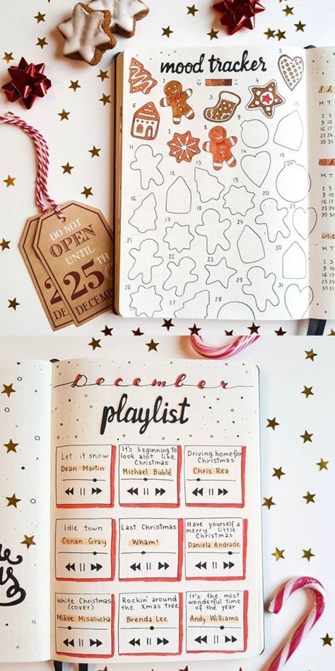 Diary Ideas December, December Journal Ideas Aesthetic, Bujo Ideas December, Journal Ideas For Christmas, Christmas Bulletjournal, Christmas Bujo Cover, Christmas Aesthetic Journal, Christmas Diary Ideas, December Bujo Mood Tracker