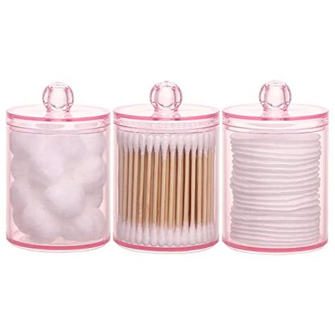 999urbn's Amazon Page Makeup Organizer Bathroom, Rosa Make-up, Pink Bathroom Accessories, Q Tip Holder, Bathroom Jars, Bathroom Containers, Bathroom Canisters, Pink Bathroom Decor, Makeup Wipes