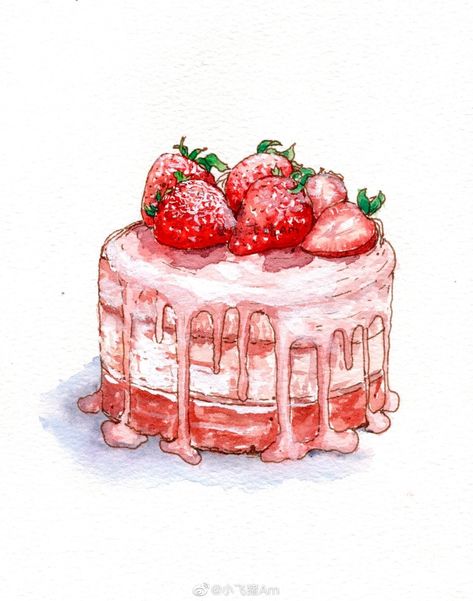 Food Art Painting, Chibi Food, Cupcake Drawing, Dessert Illustration, Cake Drawing, 귀여운 음식 그림, Watercolor Cake, Food Sketch, Food Cartoon