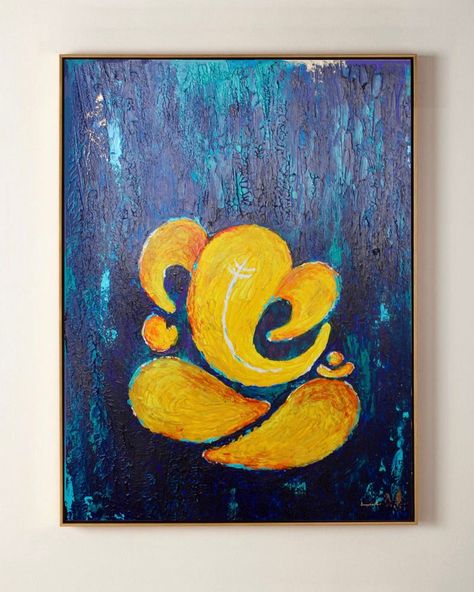 Acrylic Painting Frame Ideas, Ganpati Abstract Art, Small Canvas Ganpati Painting, Modern Ganesha Art, Ganapati Painting Canvases, Ganpati Abstract Painting, Ganpati Bappa Painting Easy, Ganpati Paintings Canvases, Ganpati Canvas Painting Easy