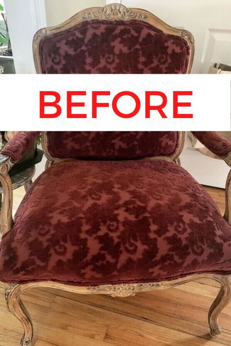 Painting On Upholstered Furniture, Redo Chairs Fabric, Victorian Armchair Makeover, Preppy Chairs For Room, Dye Upholstered Chair, Painting Apolstry Chairs, Reupholstered Chairs Before And After, Painting A Chair Fabric, Upolstry Chairs Diy Paint