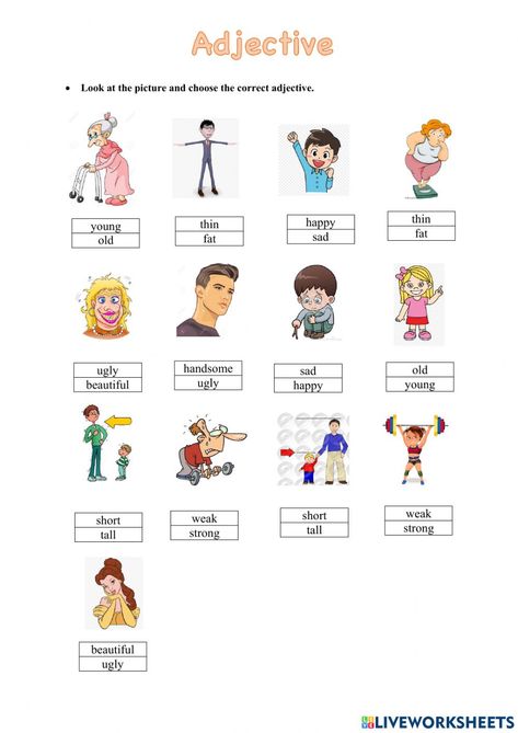 Adjectives Exercises Worksheets, Adjective Worksheet For Kindergarten, Adjectives Worksheet For Kindergarten, Adjective Worksheet For Grade 3, Adjectives For Grade 1, Adjectives Worksheet For Grade 1, Adjectives Activity, Adjective Activities, Adjectives For Kids