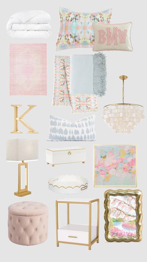 White And Gold Bedroom, Sorority Room, Pink Dorm Rooms, Preppy Dorm Room, Dream Dorm Room, Dorm Room Styles, College Room Decor, College Dorm Room Decor, Dorm Room Designs