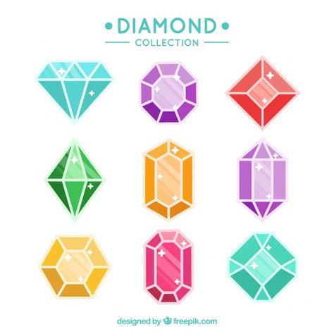 Variety of gems with different colors and designs Free Vector Simple Gem Drawing, Gem Stone Illustration, Diamond Illustration Design, Diamonds Illustration, Gems Drawing, Gems Illustration, Gemstone Drawing, Gem Illustration, Gem Shapes