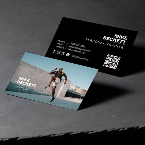 Personal Trainer Branding, Personal Trainer Business Card, Trendy Business Cards, Photo Business Cards, Qr Code Business Card, Stylish Business Cards, Fitness Photos, Personal Trainers, Modern Business Cards