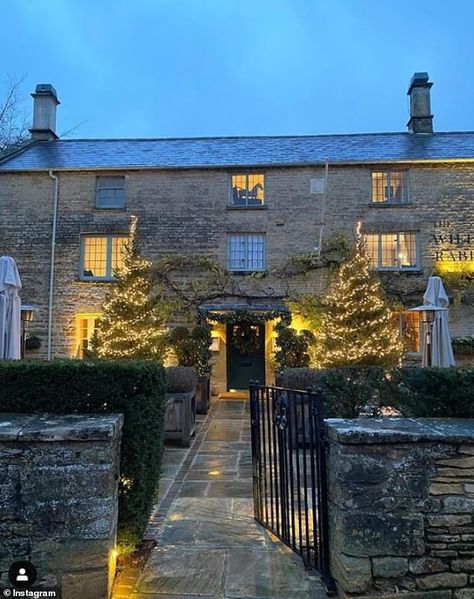 Socialites show off their VERY lavish Christmas decorations  | Daily Mail Online British Christmas Aesthetic, Cotswolds Christmas, English Country Christmas, British Christmas, Uk Christmas, English Christmas, Porch Decorations, Wild Rabbit, Festive Drinks