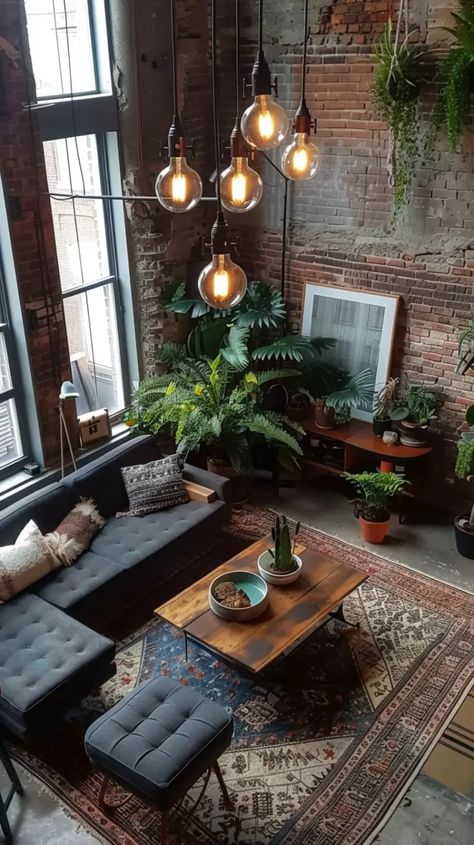 Charming Industrial 290-Square-Foot Studio Apartment - Decoholic Loft Apartment Industrial, Industrial Living Room, Practical Furniture, Studio Apartment Design, Industrial Apartment, Loft Interior Design, Loft Interior, Living Room Styles, Industrial Livingroom