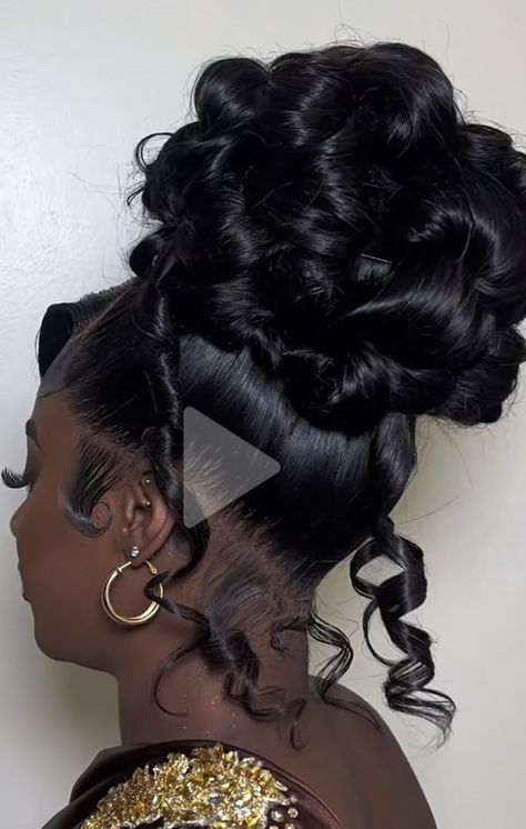 Bride Hairstyles Updo, Sweet 16 Hairstyles, Black Hair Updo Hairstyles, Up Hairdos, Black Wedding Hairstyles, Ponytail Updo, Sleek Ponytail Hairstyles, Up Dos For Prom, Birthday Hairstyles