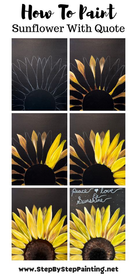 Painted Sunflowers Easy, Beginner Sunflower Painting, Easy Acrylic Sunflower Painting, Decorating Painting Ideas, Diy Sunflower Canvas Painting, Diy Sunflower Painting Canvases, Paint A Sunflower Easy, Sunflower Painting Ideas Easy, Step By Step Sunflower Painting