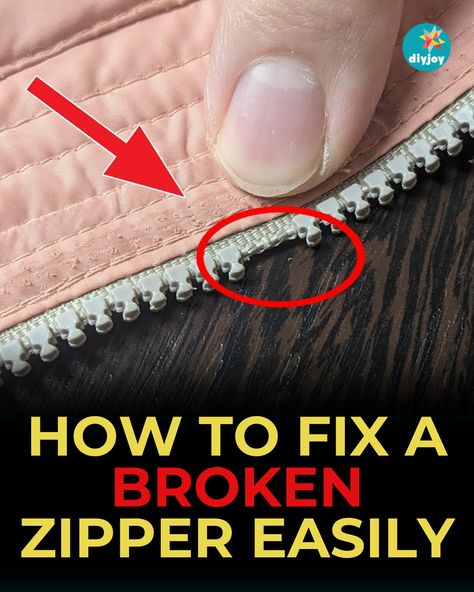 How to Fix a Broken Zipper Easily Zipper Problems, Fix Broken Zipper, Fix A Zipper, Zipper Repair, Broken Zipper, Repair Clothes, Diy Clothes Life Hacks, Sewing Stitches, Diy Sewing Clothes