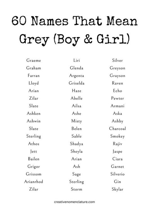 60 Names That Mean Grey (Boy, Girl, Gender-neutral) Gothic Gender Neutral Names, Gender Neutral Names Aesthetic, Gender Neutral Names Unique, Gender Neutral Fantasy Names With Meaning, Gender Neutral Names List, Names Gender Neutral, Neutral Names, Scottish Names, Middle Names For Girls